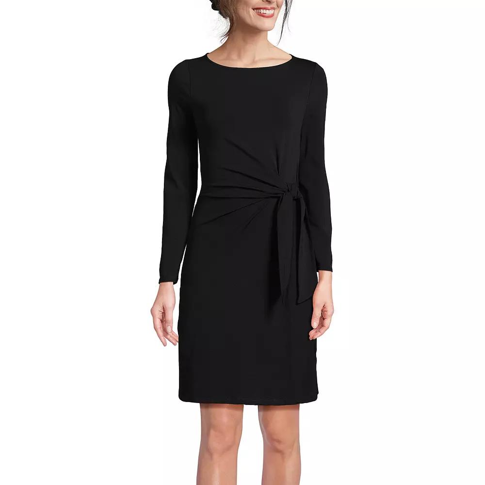 Women's Lands' End Long Sleeve Boatneck Tie-Waist Mini Dress, Size: Medium, Black Product Image