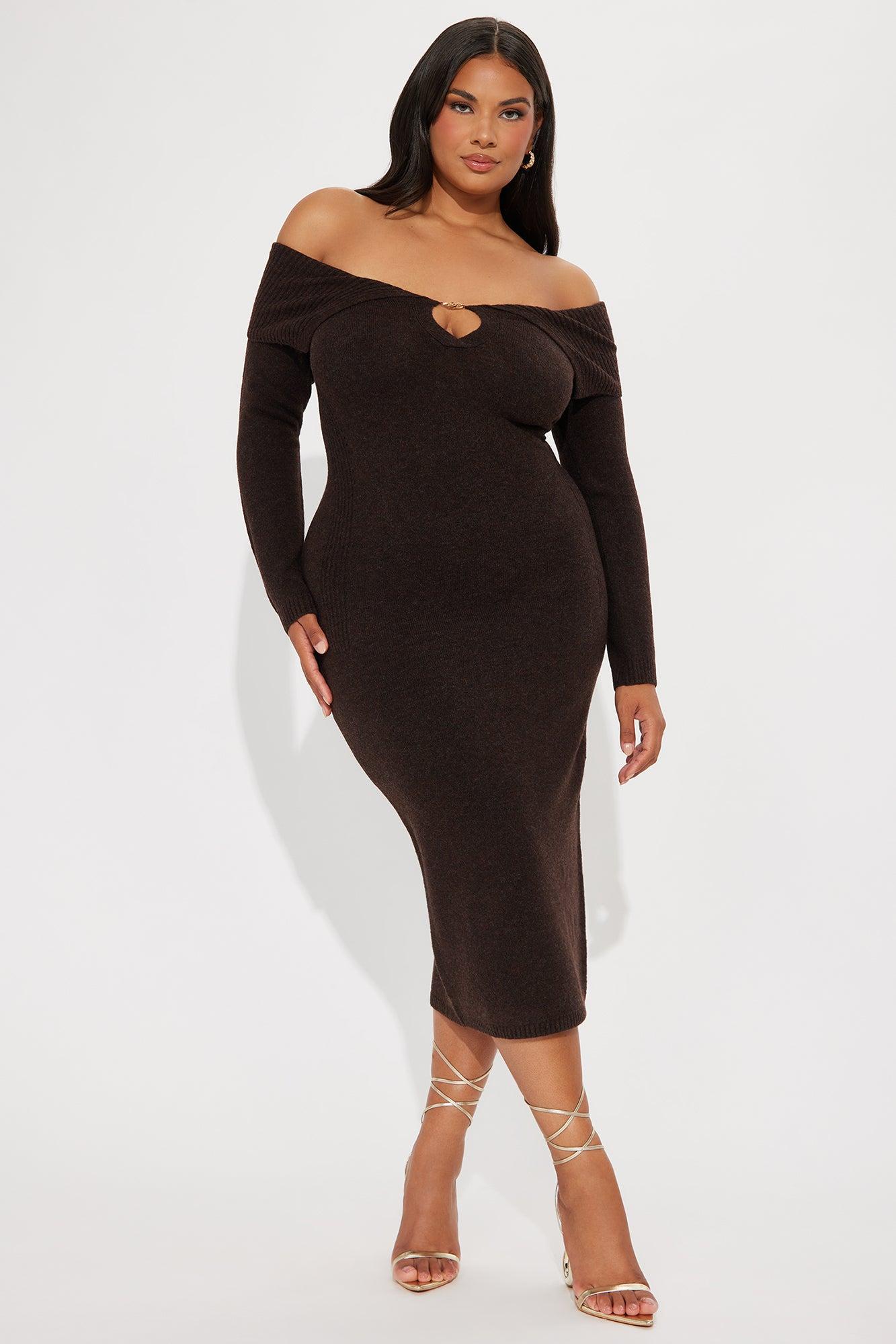 Brooklynne Sweater Midi Dress - Chocolate Product Image