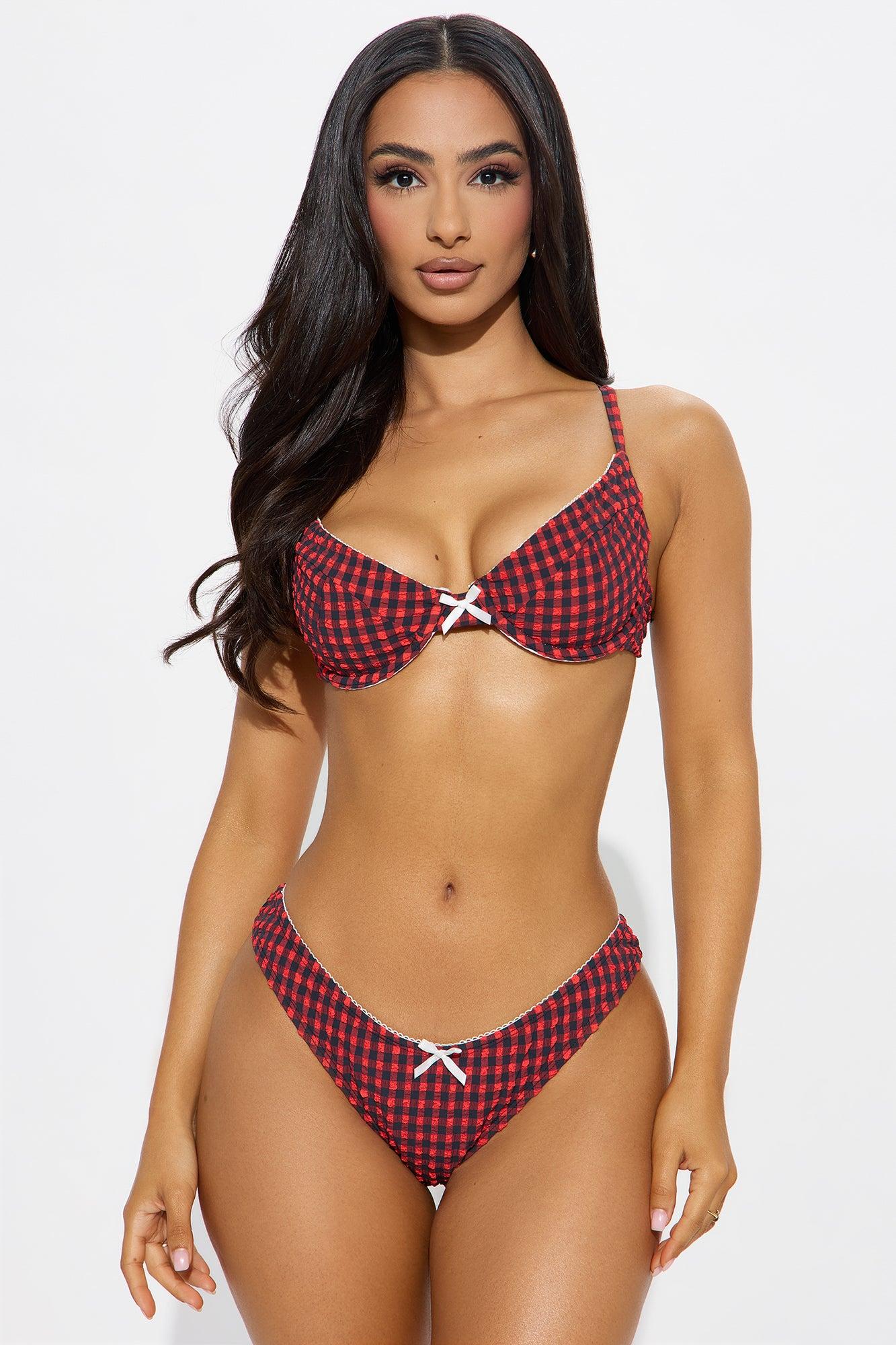 Ivy Gingham & Bows Underwire 2 Piece Bikini - Red/Black Female Product Image