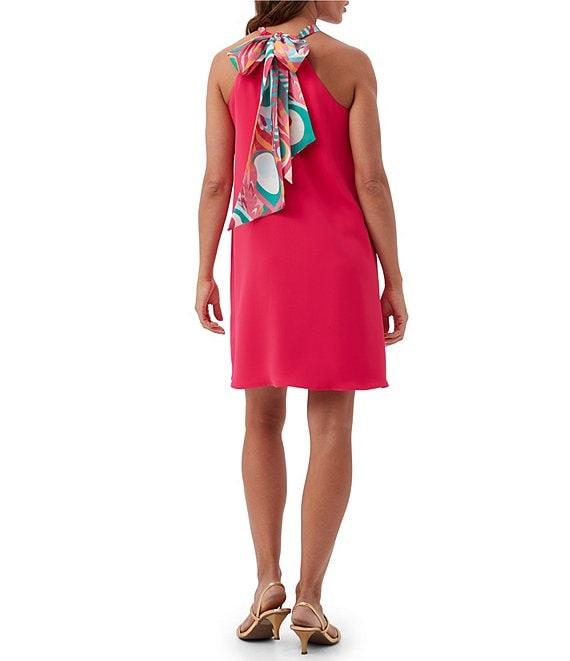 Trina Turk Bonbon Double Georgette Halter Neck Tie Back Dress Product Image