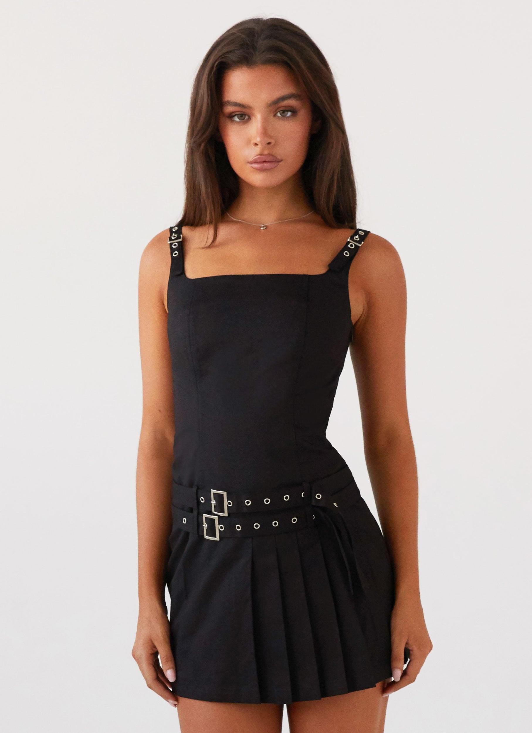 Lynette Buckle Mini Dress - Black Product Image