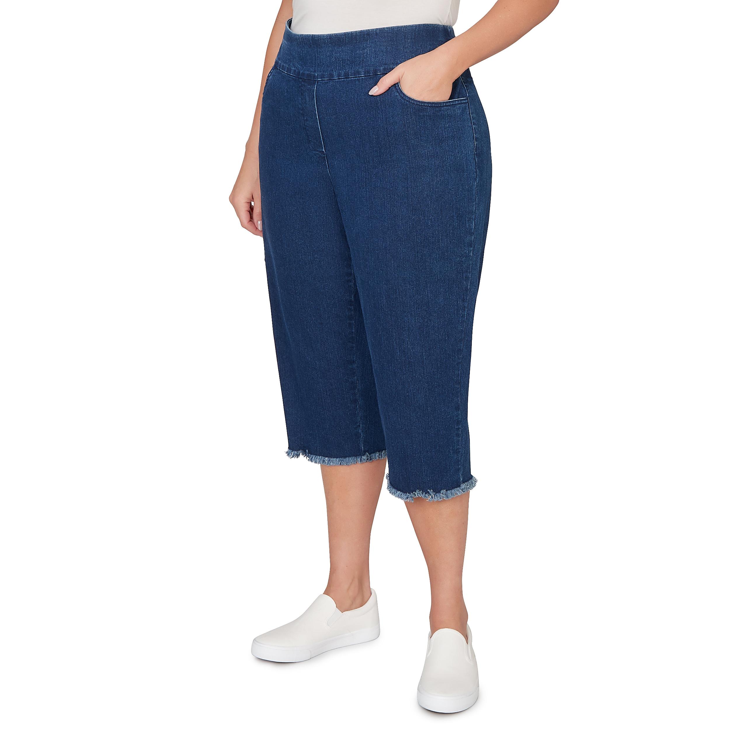 Alfred Dunner Super Stretch Denim Fringe Capri Pant- Petite Product Image