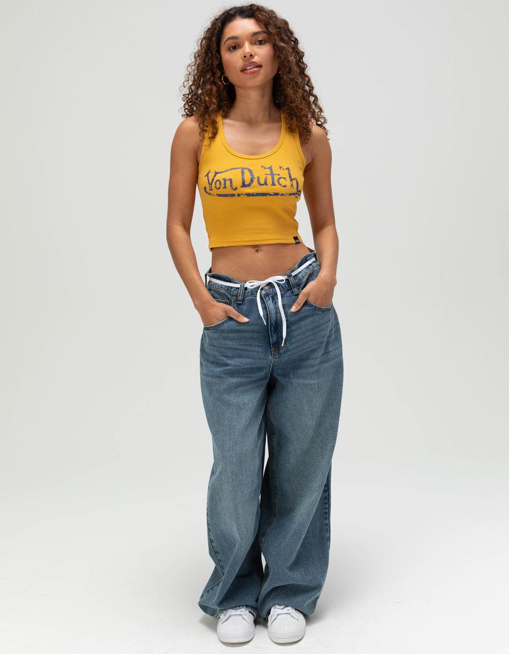 VON DUTCH Distressed Womens Tank Top - MUSTARD Product Image