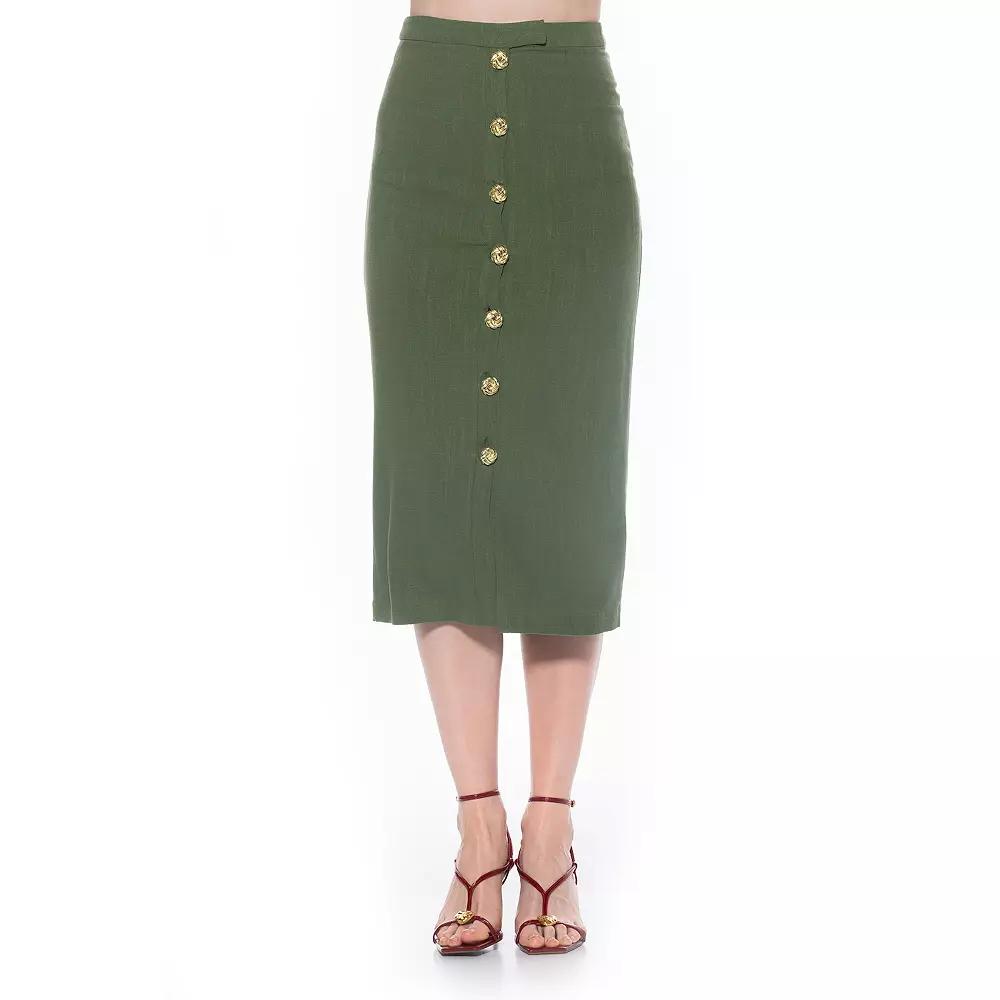Women's ALEXIA ADMOR Front Button Down Midi Linen Skirt,  Product Image