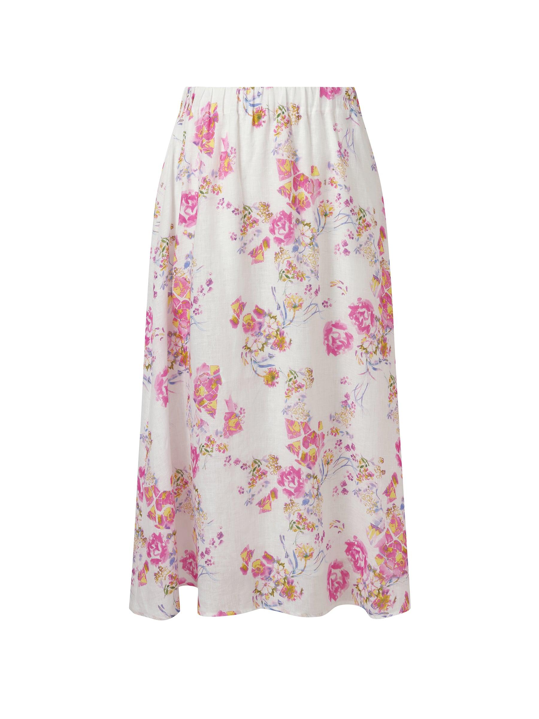 100% Linen Rose Print Women A-Line Skirt Product Image