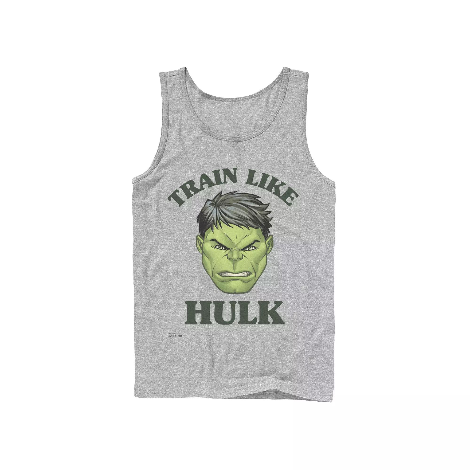 Men's Marvel Train Like Hulk Big Head Portrait Tank Top, Boy's, Size: Large, Athletic Grey Product Image