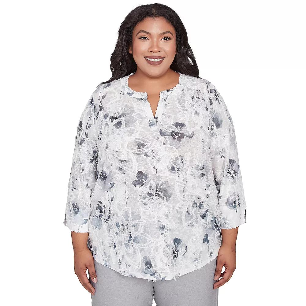 Plus Size Alfred Dunner Monotone Floral Jacquard Top, Women's, Size: 2XL, Dove Gray Product Image