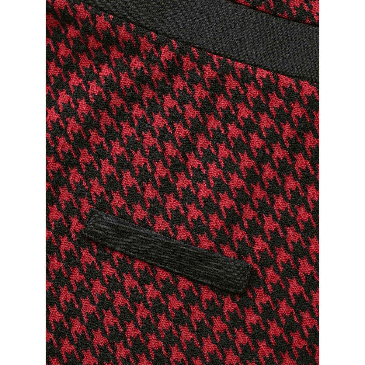 Plus Size Houndstooth Button Up Flap Detail Dress Scarlet Women Casual Contrast Round Neck Short sleeve Curvy BloomChic 18-20/2X Product Image