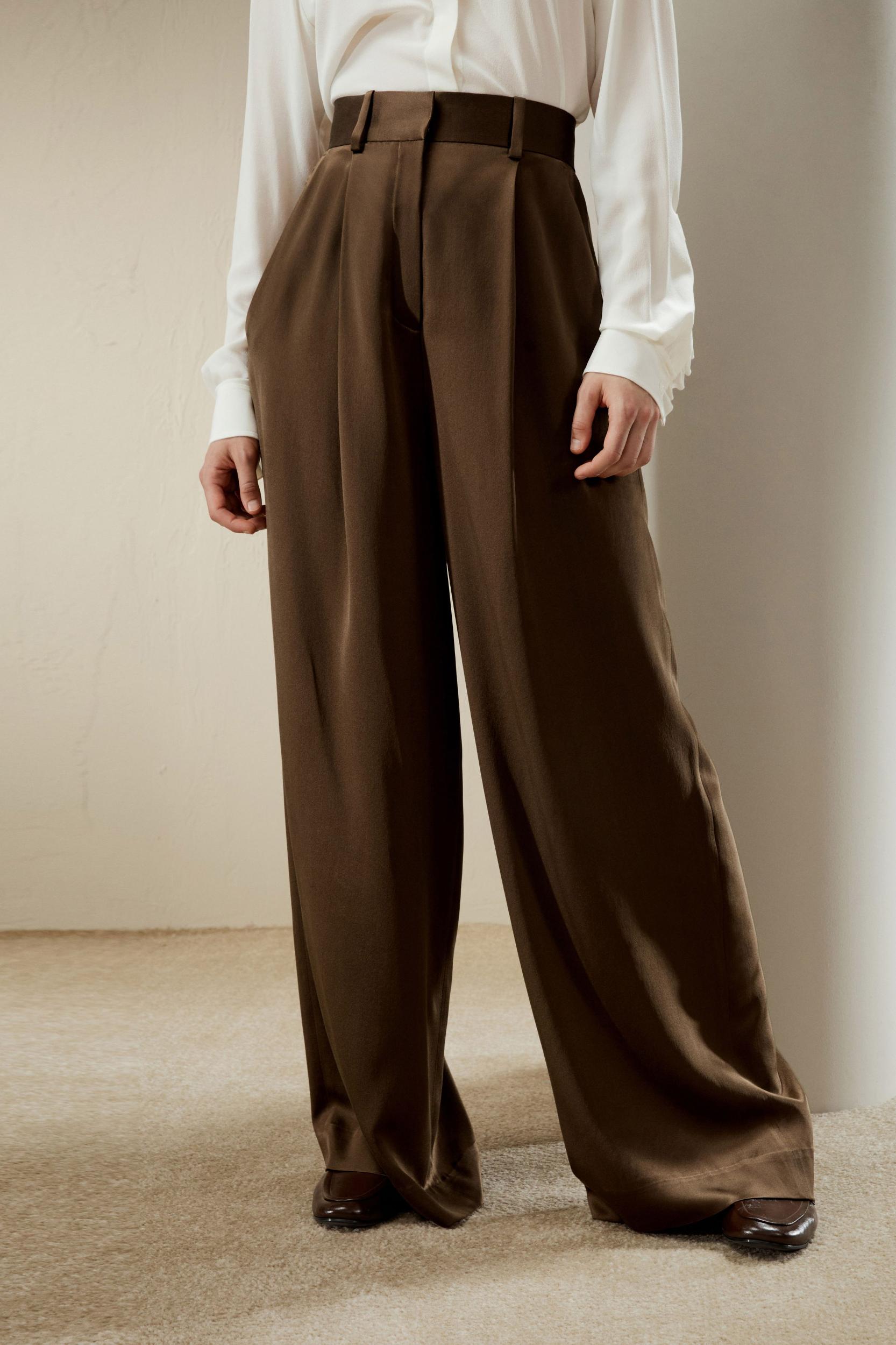 High-Waisted Wide Leg Dense Silk Pants Product Image
