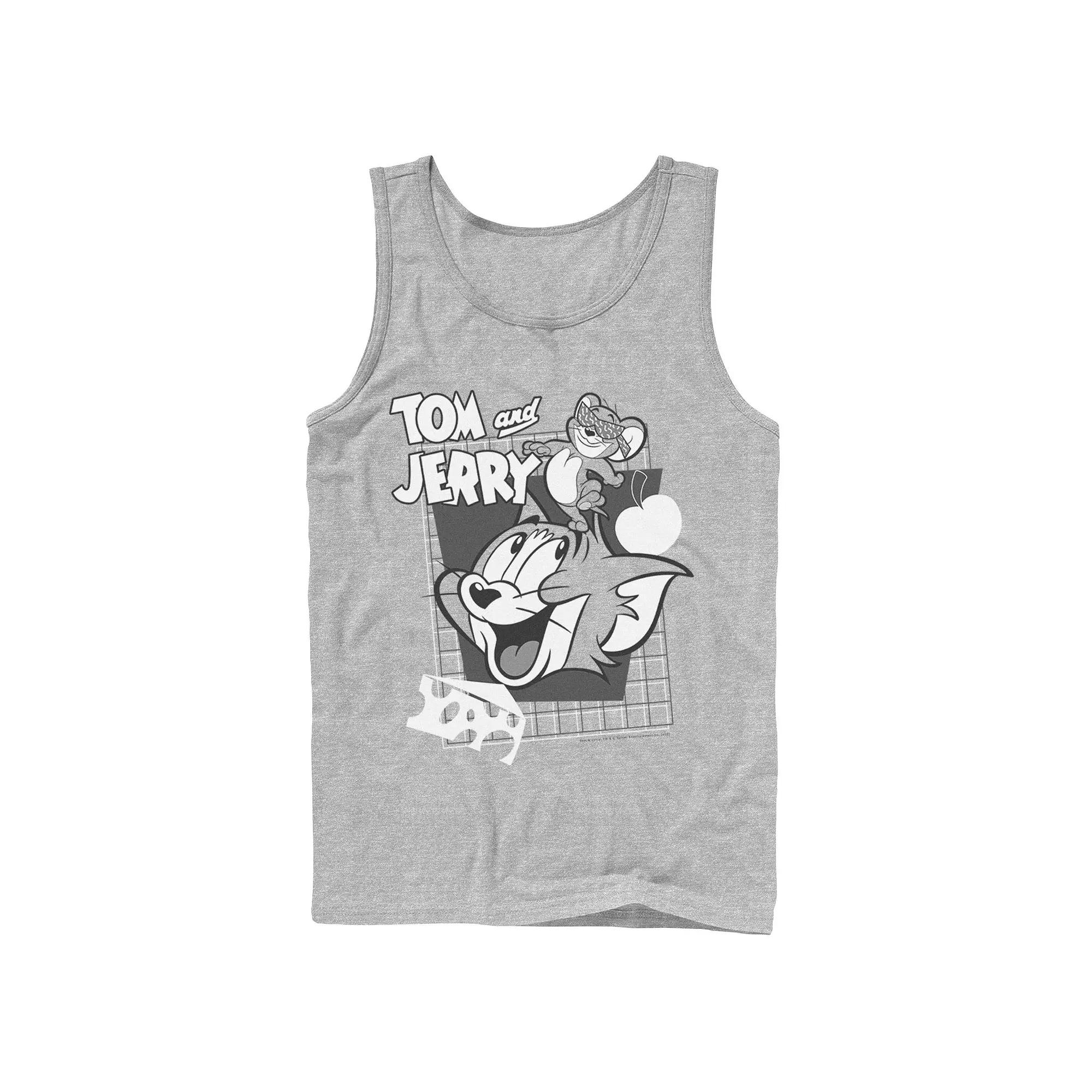 Men's Tom And Jerry Retro Collage Greyscale Portrait Tank Top,  Product Image