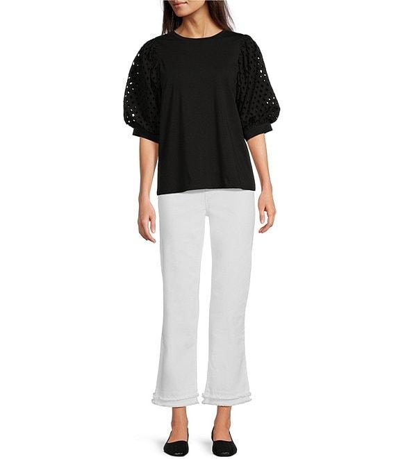 Code Bleu High-Rise Straight-Leg Double Frayed Hem Ankle Jeans Product Image