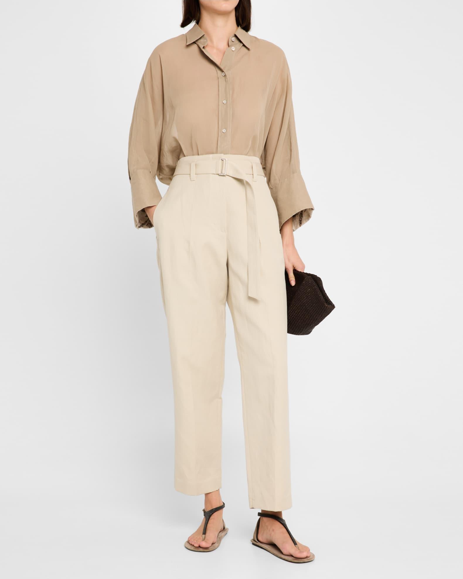Cotton Gabardine Belted Straight-Leg Ankle Utilitly Pants Product Image