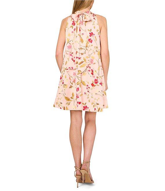 CeCe Charmeuse Floral Print Halter Mock Neck Sleeveless Shift Dress Product Image