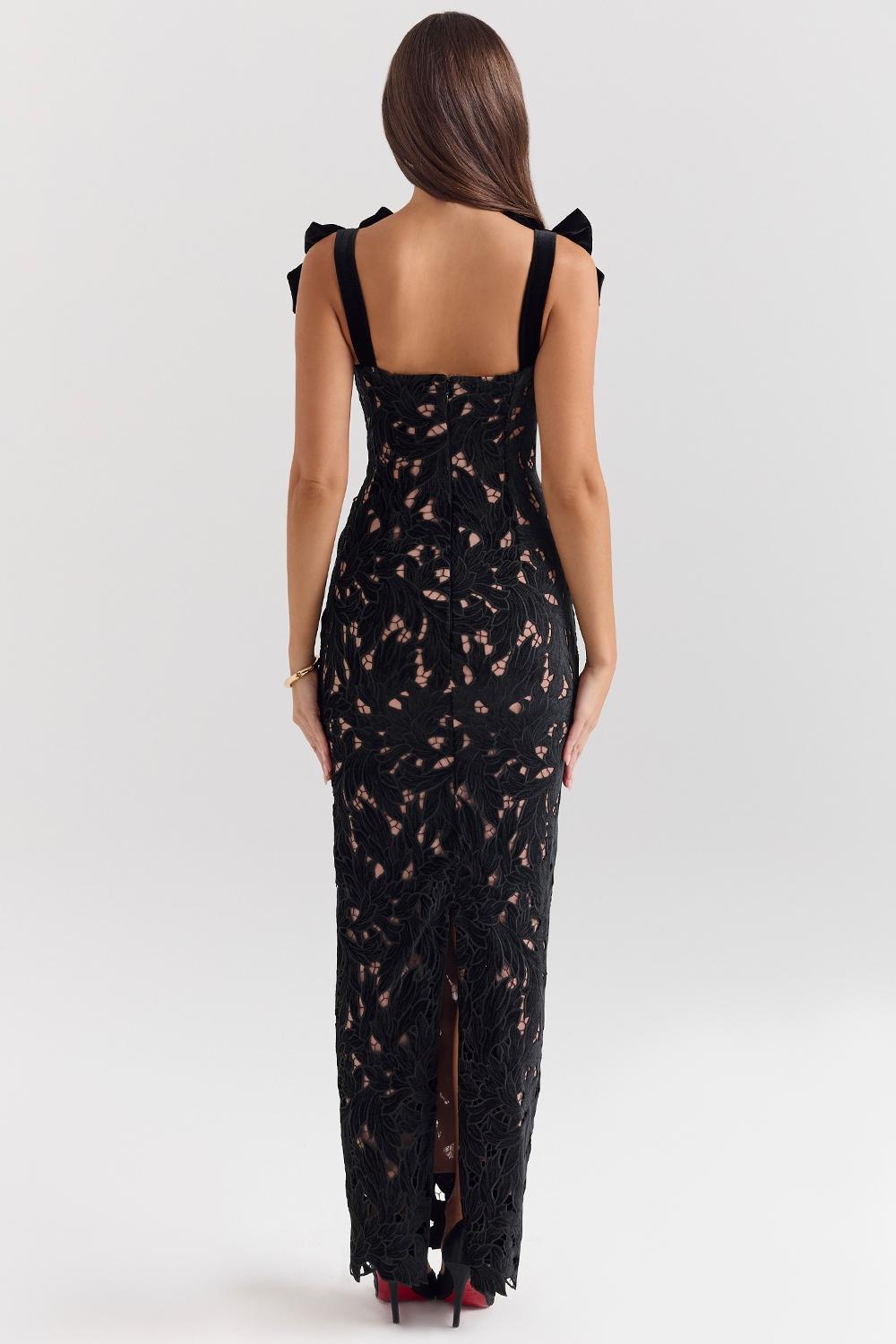 Tiff  black velvet lace maxi dress Product Image