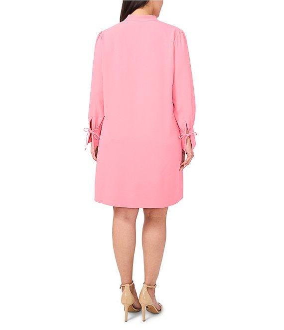 CeCe Plus Size Crepe V-Neck Cuffed Long Cuffed Sleeves Tie Shift Dress Product Image
