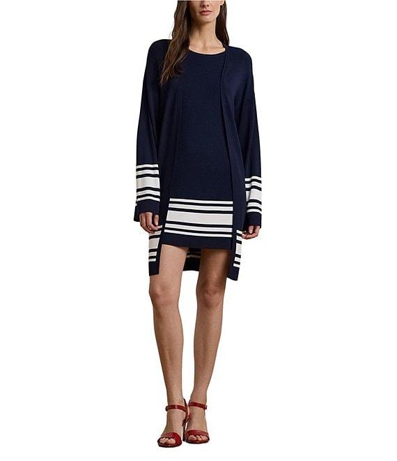 Lauren Ralph Lauren Coordinating Two-Tone Crew Neck Cap Sleeve Shift Sweater Dress Product Image