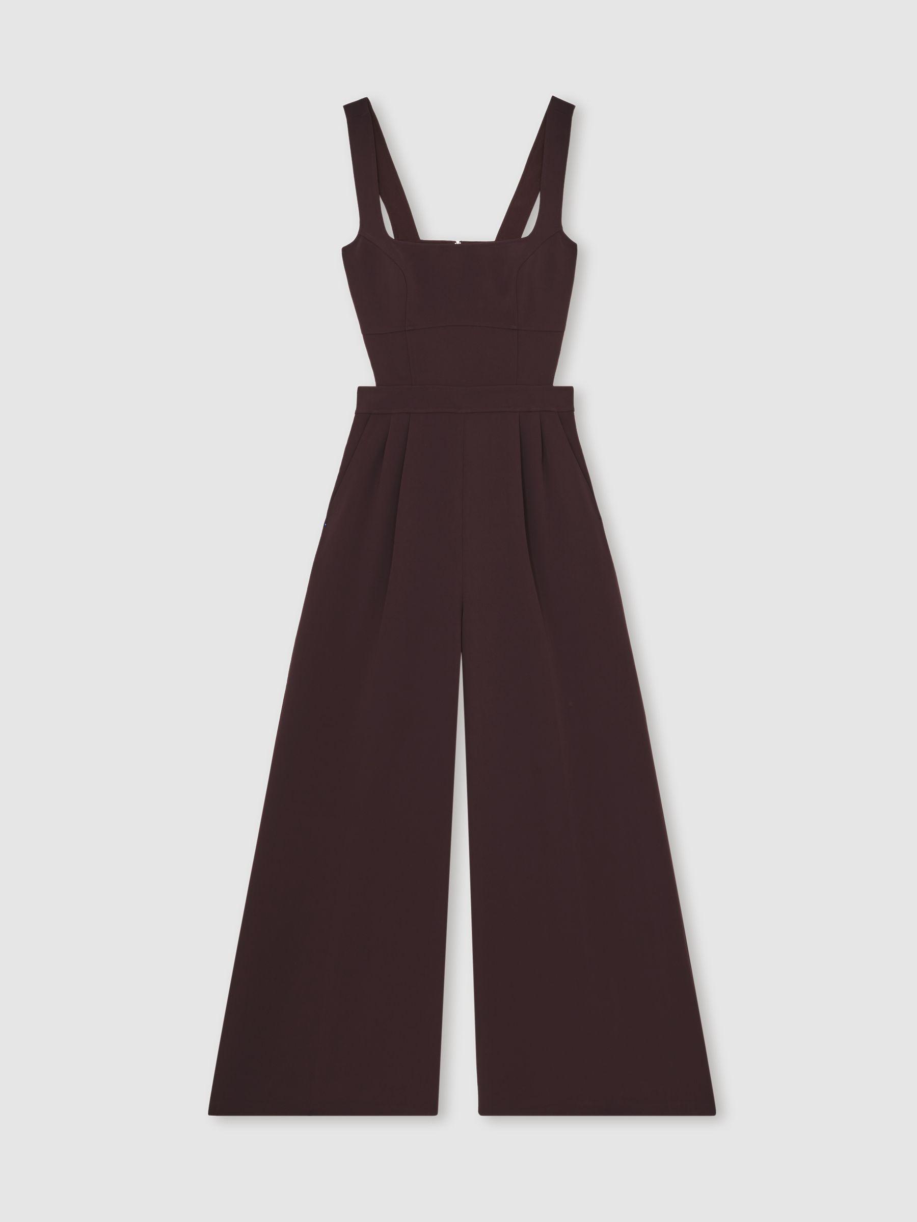 Petite Satin Cape-Sash Jumpsuit in Dark Red Product Image