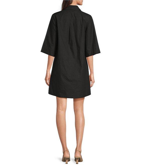FRANCES VALENTINE Isla Poplin Point Collar Elbow Sleeve Button Front Shirt Dress Product Image