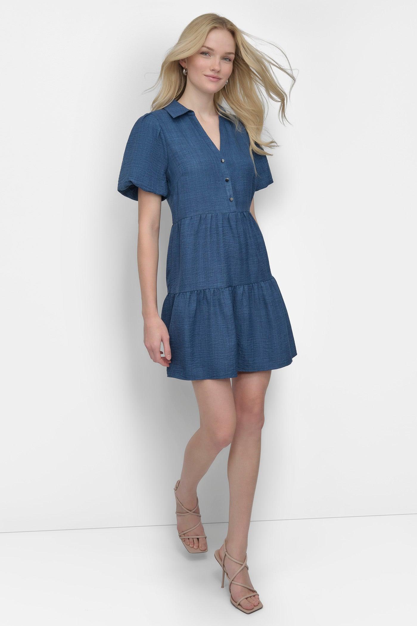 TIERED A-LINE MINI SHIRT DRESS Product Image