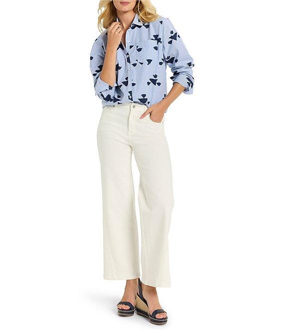 NIC + ZOE Woven Stamped Stripe Point Collar Long Sleeve Shirt Product Image