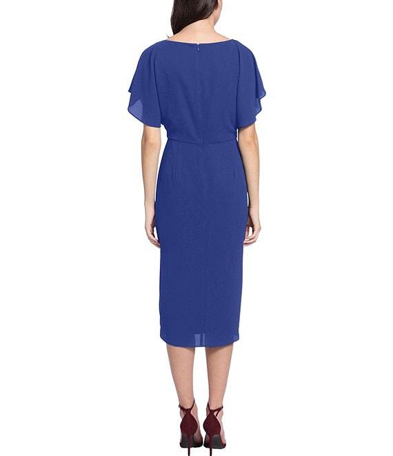 Maggy London Crew Neck Short Dolman Sleeve Faux Wrap Midi Sheath Dress Product Image