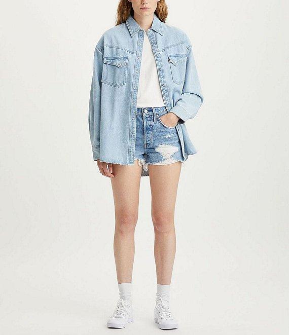 Levi's® 501® Original High-Rise Destructed Frayed Hem Denim Shorts Product Image
