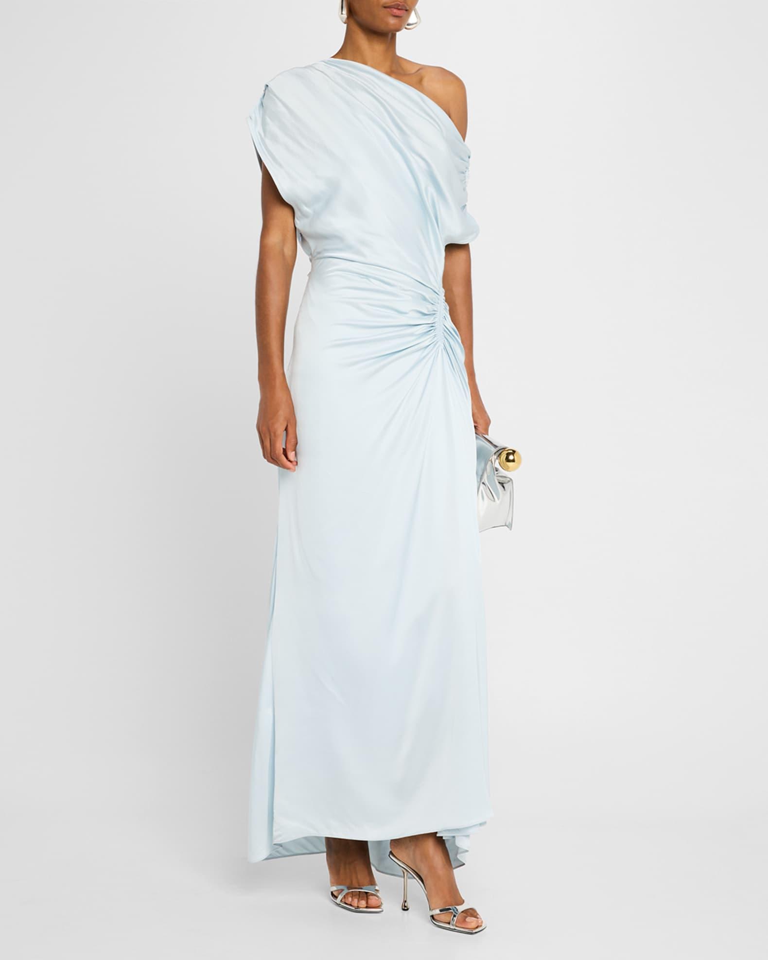 Penny One-Shoulder Ruched Satin Gown Product Image
