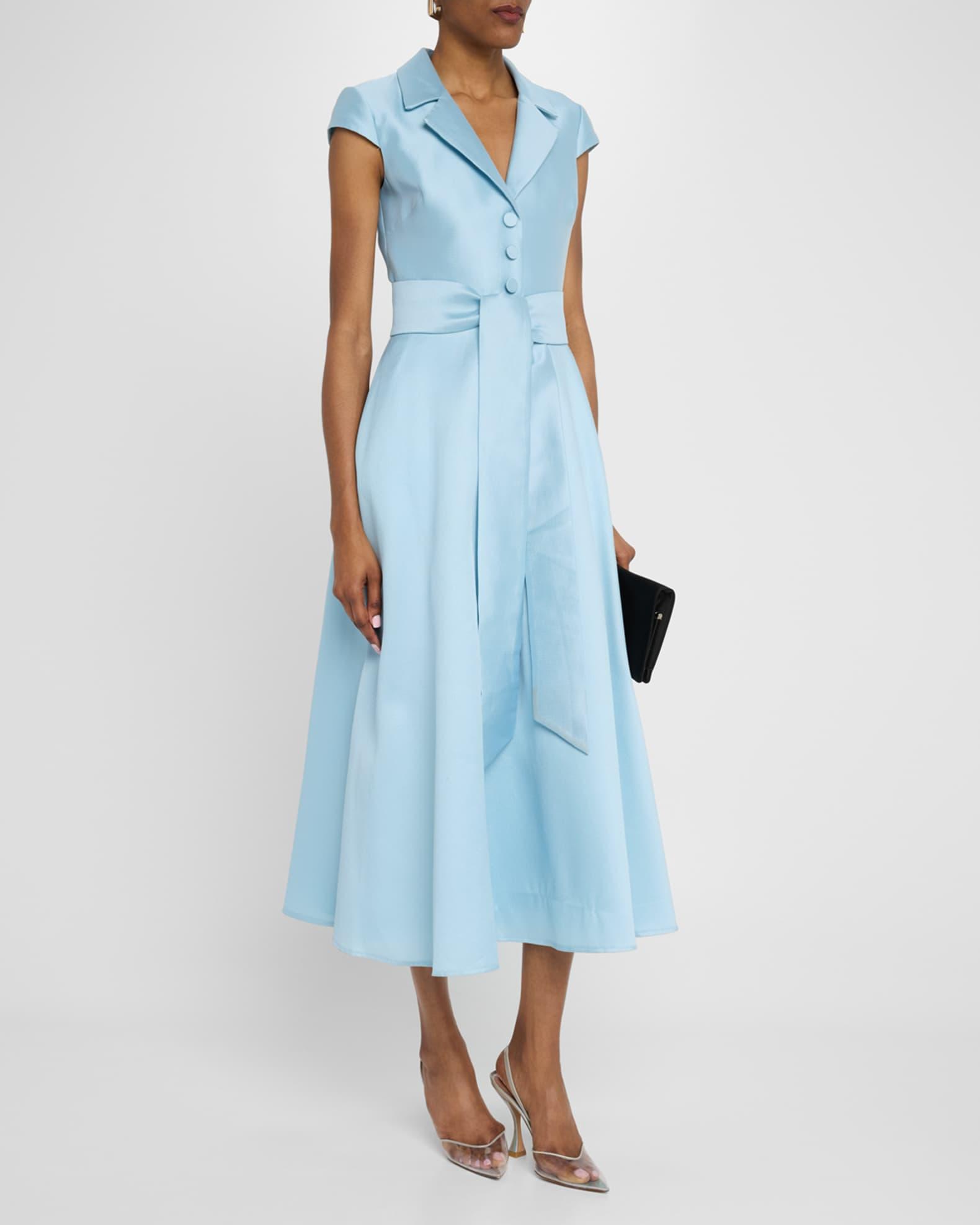 Belted Cap-Sleeve Pique Midi Shirtdress Product Image
