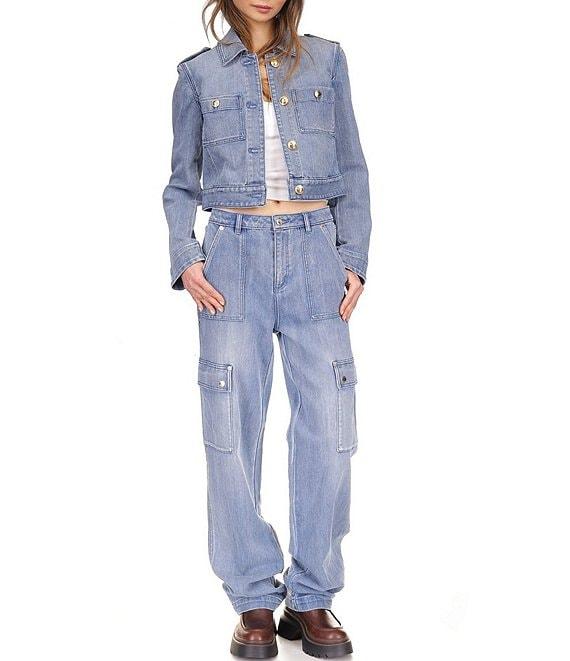 MICHAEL Michael Kors Point Collar Long Sleeve Cropped Denim Jacket Product Image