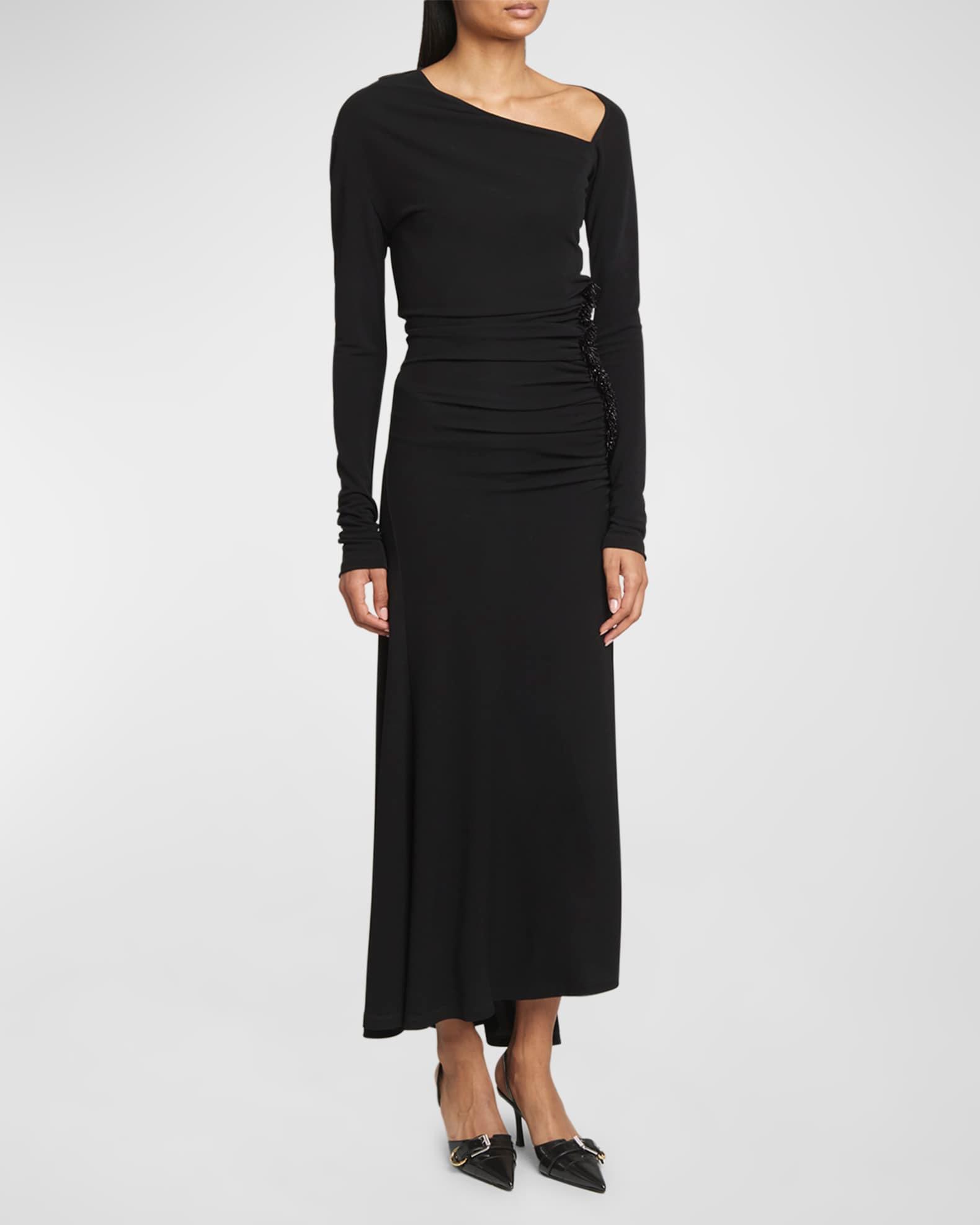 Off-Shoulder Asymmetric Midi Dress with Beaded Detail Product Image