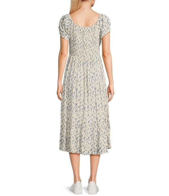 Angie Ditsy Print Scoop Neck Short Sleeve Emma Bodice Tiered Hem Midi Dress Product Image
