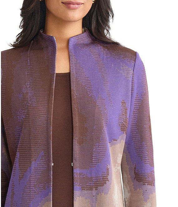 MISOOK Multi Pattern Jacquard Knit Funnel Neck Long Sleeve Jacket Product Image