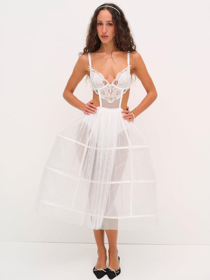 Blushing Blooms Midi Slip Dress — White Product Image