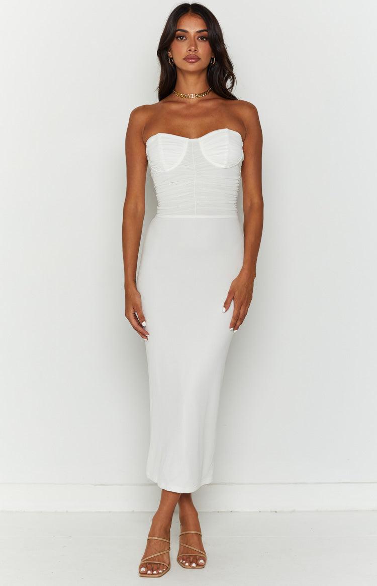 Darling White Gathered Midi Dress Product Image