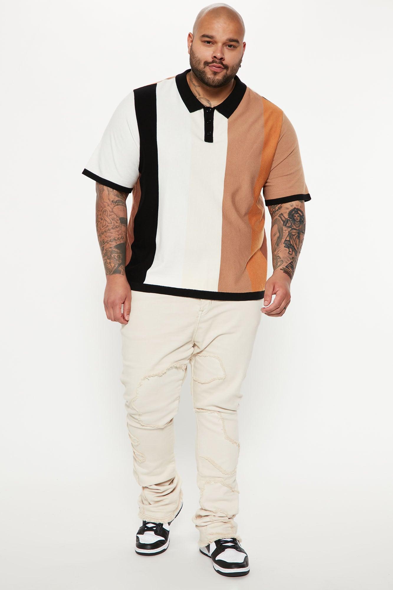 Levels Striped Short Sleeve Knit Polo - Brown/combo Product Image
