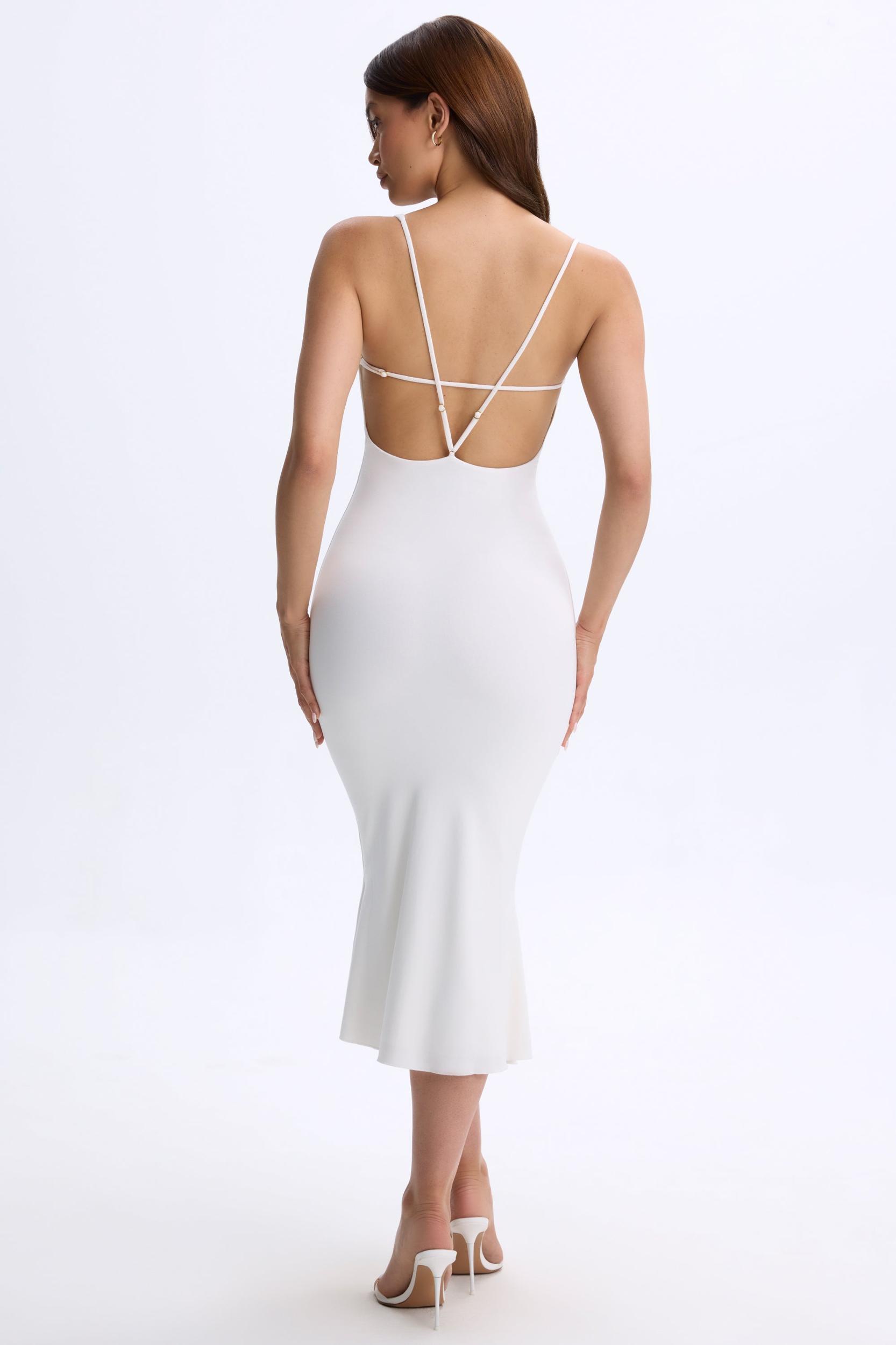Plunge Open-Back Midaxi Dress in White Product Image