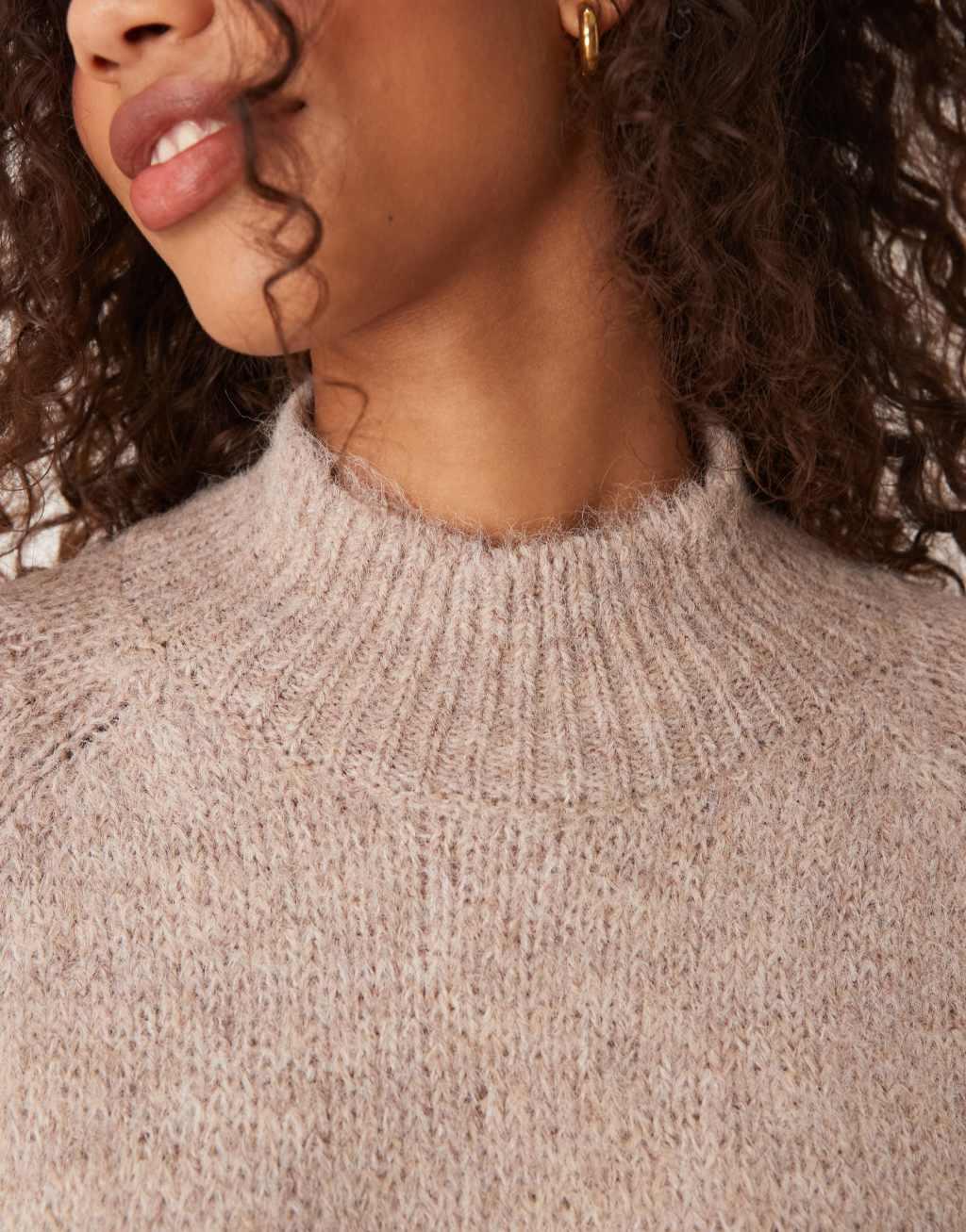 JDY high neck textured knitted sweater in beige Product Image