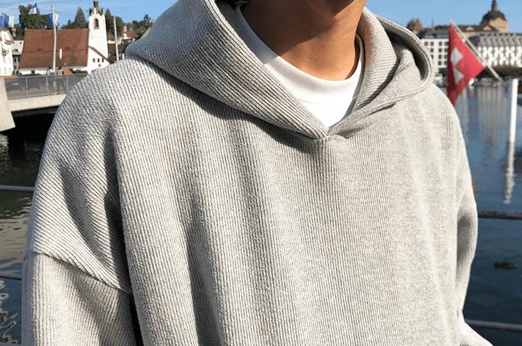 RT No. 3135 GRAY KNITTED HOODIE AND WIDE SWEATPANTS (TOP & BOTTOM) Product Image