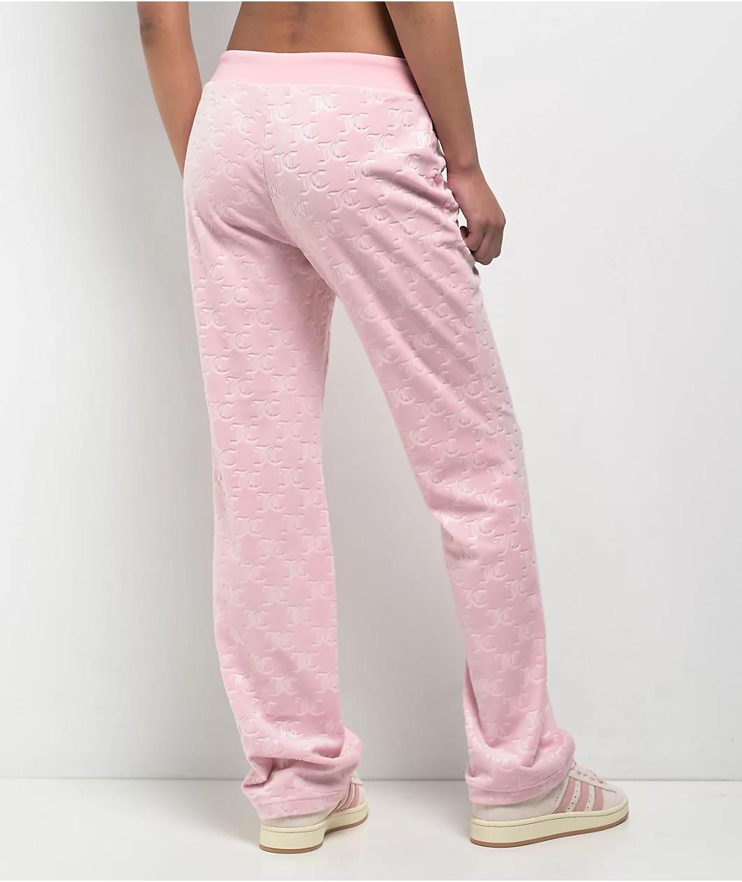 Juicy Couture Embossed Whisper Pink Velour Track Pants Product Image