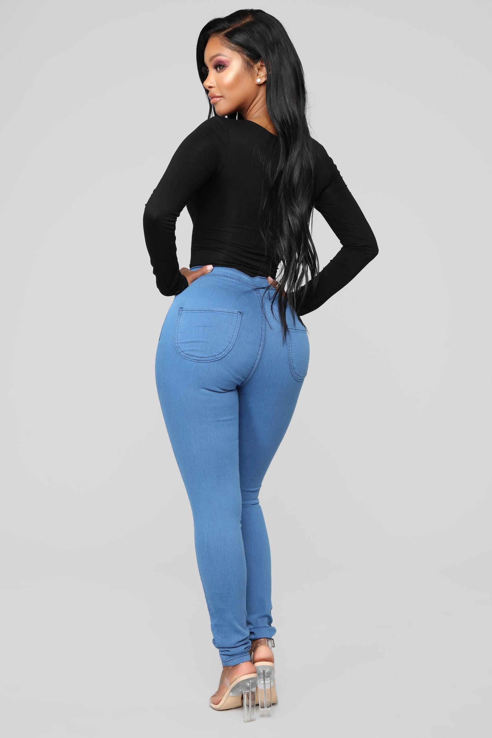 Super High Waist Denim Skinnies - Medium Blue Product Image