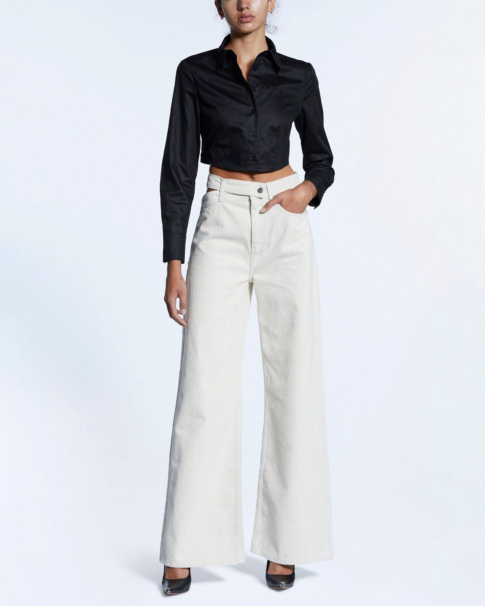 TUCKED CROP SHIRT BLACK Female Product Image