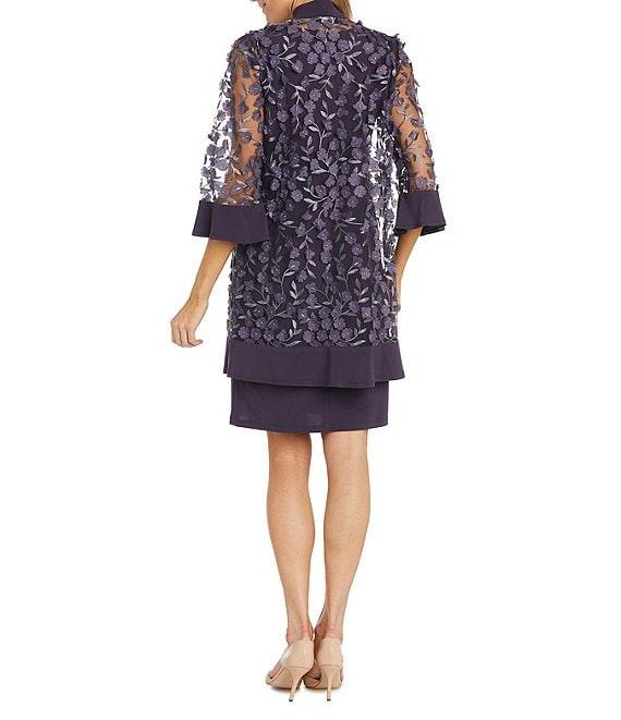 R & M Richards 3/4 Sleeve Scoop Neck Embroidered Flower Mesh 2-Piece Jacket Dress Product Image