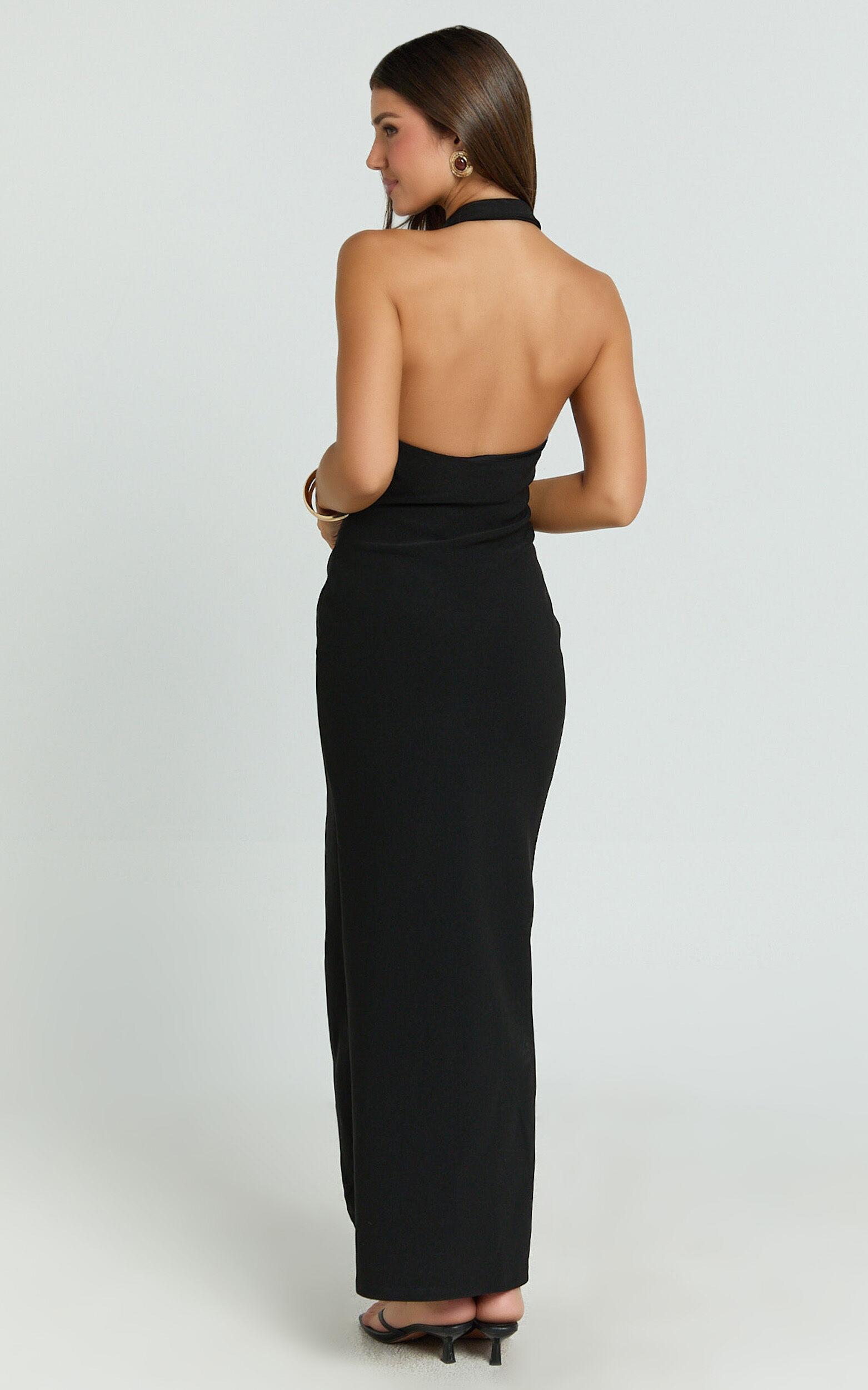 Ruby Maxi Dress - Halter Scoop Neck Low Back Bodycon Dress in Black Product Image