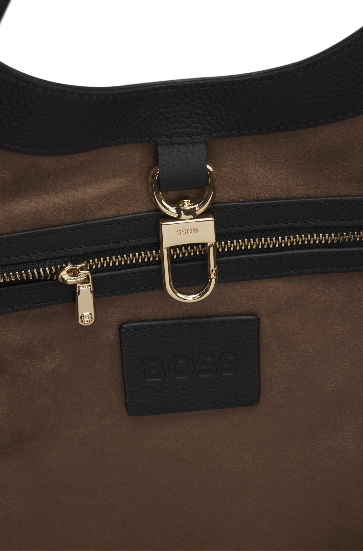 Leather tote bag with metallic logo lettering Product Image