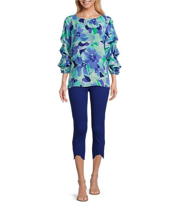 Slim Factor By Investments Kara Painted Garden Boat Neck 3/4 Tiered Sleeve Top Product Image