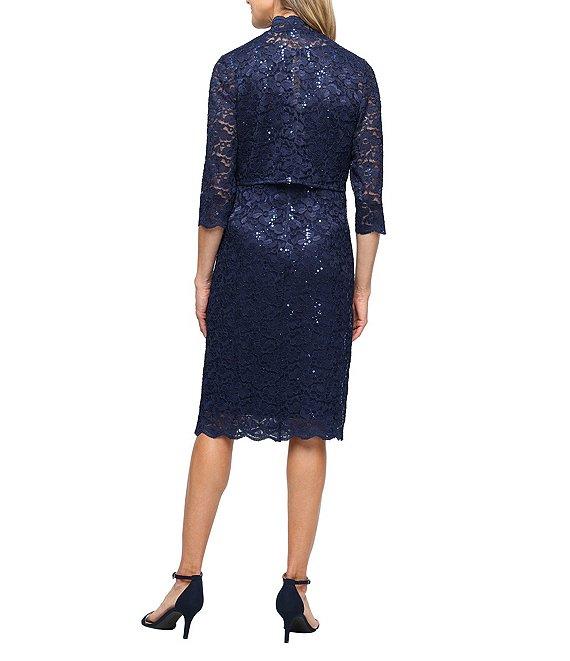 Ignite Evenings Sequin Lace 3/4 Bolero Jacket Sheath Dress Product Image