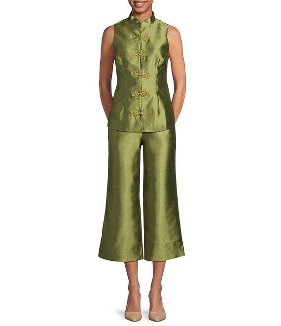 Mestiza New York Tamara Coordinating Dupioni Mandarin Collar Sleeveless Peplum Top Product Image