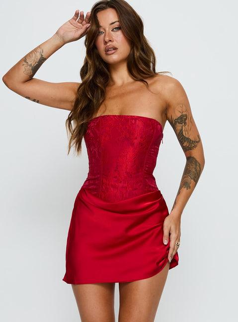 Jenevieve Strapless Drape Mini Dress Red Product Image