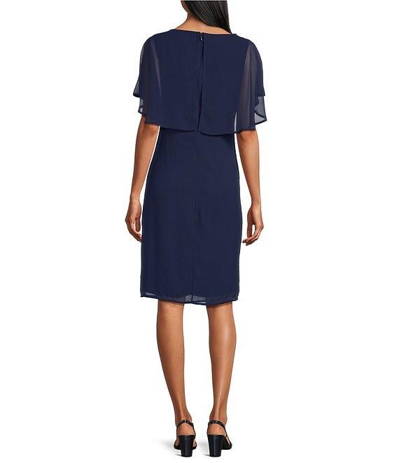 Marina Pebble Chiffon Beaded Caplet Sheath Dress Product Image