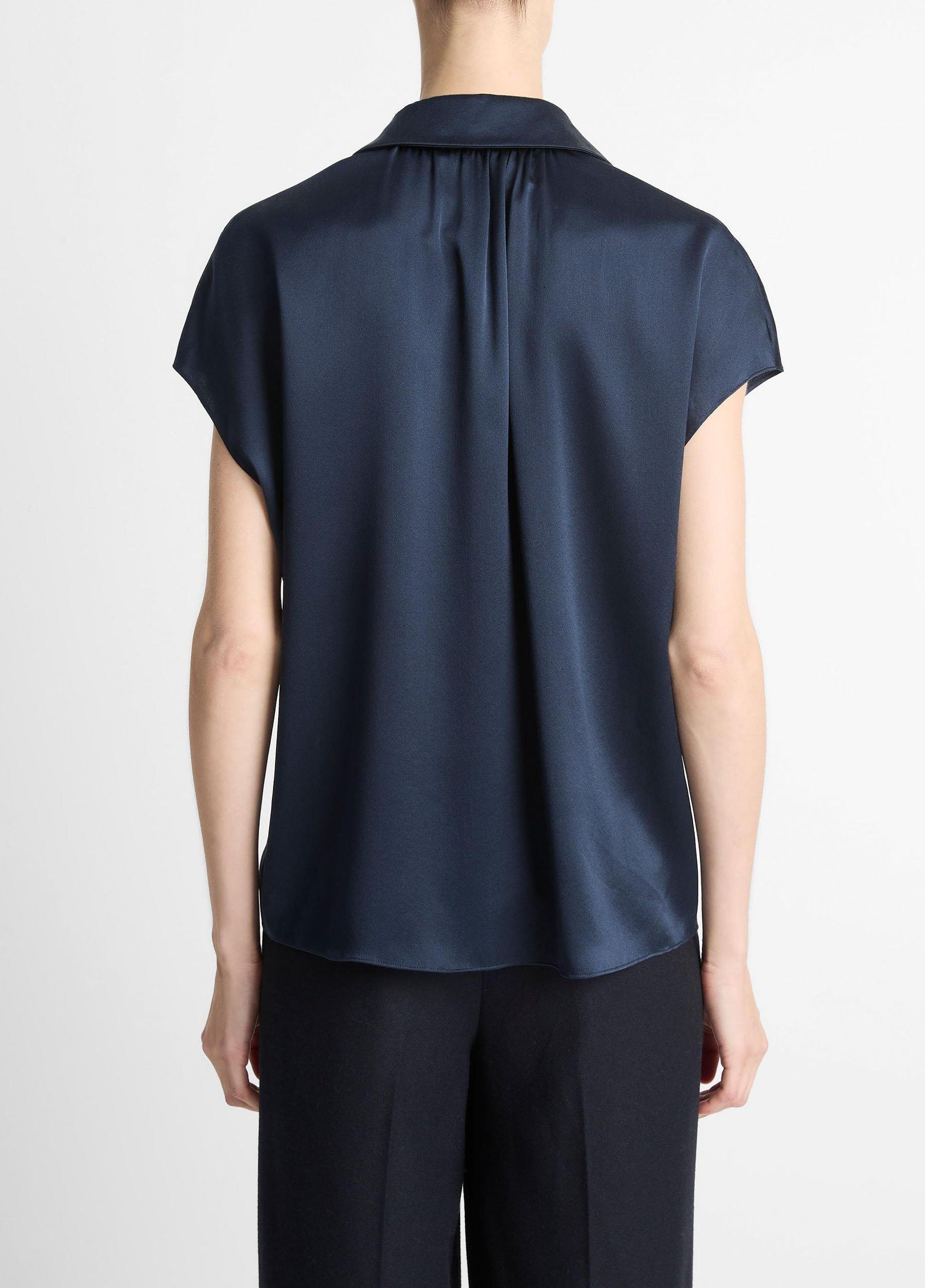 Silk Cap-Sleeve Ruched-Back Blouse Product Image
